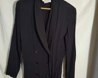 Vintage 1990's Francine B Women Medium Black Button up Blazer w shoulder pads (C2)