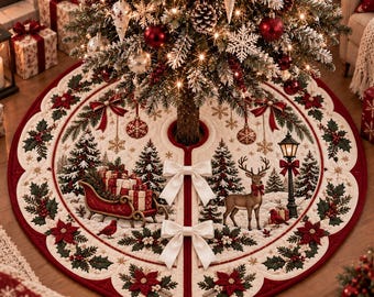 Quilted Christmas Tree Skirt, Gingerbread Christmas Tree Skirt, Vintage Holiday Tree Decor, Candy Cane Xmas Tree Skirt, Christmas Home Decor