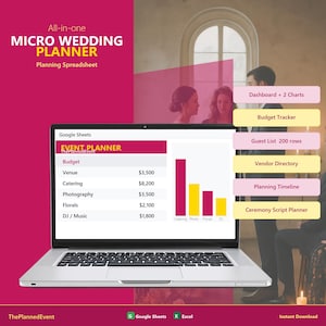 Micro Wedding Planner Spreadsheet Google Sheets | Ceremony Script Budget Planner | Instant Download