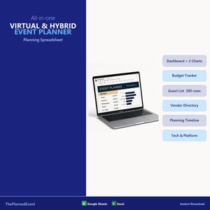 Feuille de calcul de planificateur d'événements hybrides virtuels Google Sheets | Tracker d'enceintes Platform Tech Setup | Téléchargement instantané