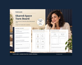 Shared-Space Turn Board | Printable PDF for Two-Person Turn, Queue, Save Work Tent