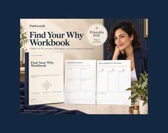 Find Your Why Workbook | Printable Values, Life Vision and Personal Meaning Journal | 32-Page PDF