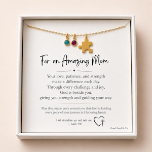 Autism Mom Necklace, Personalized Puzzle Piece Birthstone Necklace, Christian Gift for Autism Mom, Special Needs Mom Gift