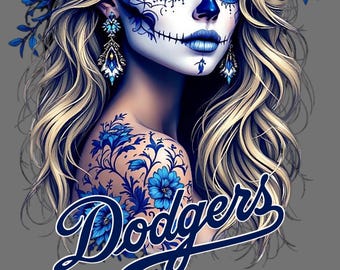 Blue Sugar Skull Woman PNG | Baseball Digital Download
