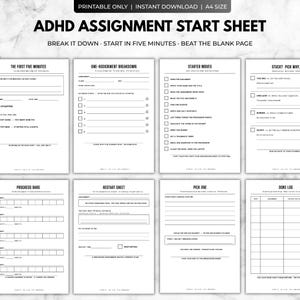 ADHD Assignment Planner, Task Breakdown, Executive Function Aid (PDF)