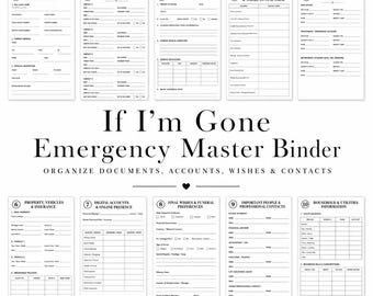 If I'm Gone Emergency Master Binder for Aging Parents,  Printable Digital Planner, End-of-Life Organizer, Family Emergency Binder