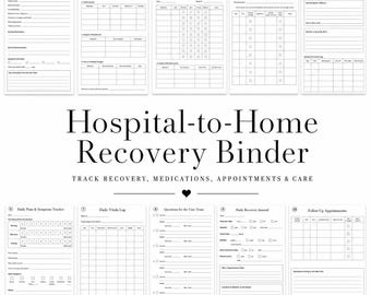 Printbare map voor herstel van ziekenhuis naar huis, planner voor na een operatie, medische organizer, map voor mantelzorgers, hersteltracker (pdf)