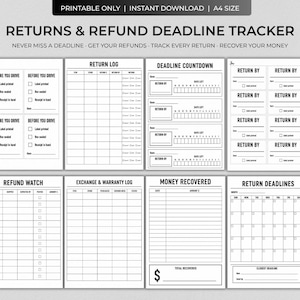 Return Tracker Printable, Refund Tracker, Return Log, Return Deadline Organizer, ADHD Tax Printable, Package Return Sheet, Instant Download