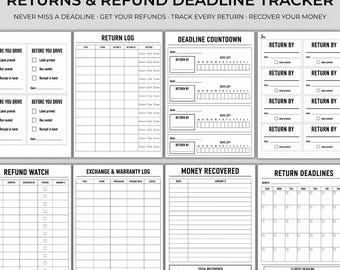 Retourvolgsysteem (printbaar), Terugbetalingstracker, Retourlogboek, Retourtermijnplanner, Belastingformulier voor ADHD (printbaar), Retourformulier voor pakketten, Direct te downloaden