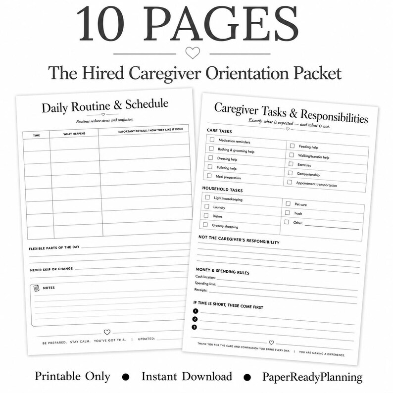 Caregiver Binder Printable, Hired Caregiver Orientation Packet, Aging Parent Care Planner, Elderly Home Care Instructions, Senior Care PDF image 4