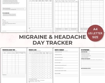 Migraine Tracker Printable, Headache Day Diary for Neurologist, Symptom Journal, Instant Download