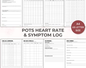 POTS Heart Rate Tracker Printable, Symptom Log for Cardiologist, Lying to Standing Test, Dysautonomia Journal, Instant Download