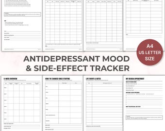 Antidepressant Mood & Side Effect Tracker | Medication Log Printable | 6 Week Mental Health Check In | Instant Download
