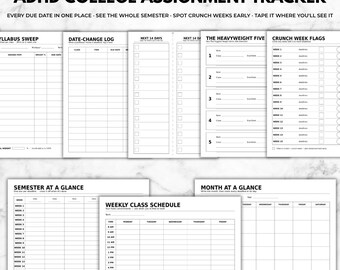 ADHD College Assignment Tracker, Semester Due Date Planner, Syllabus Exam Wall Chart (A4 Printable)