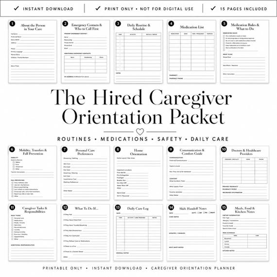 Caregiver Binder Printable, Hired Caregiver Orientation Packet, Aging Parent Care Planner, Elderly Home Care Instructions, Senior Care PDF