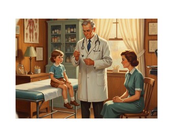 Vintage Pediatrician Poster | Retro Doctor Visit Illustration, Medical Office Art
