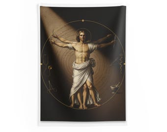 Vitruvian Man Tapestry | Dark Academia, Medical Alchemy, Anatomy Wall Art