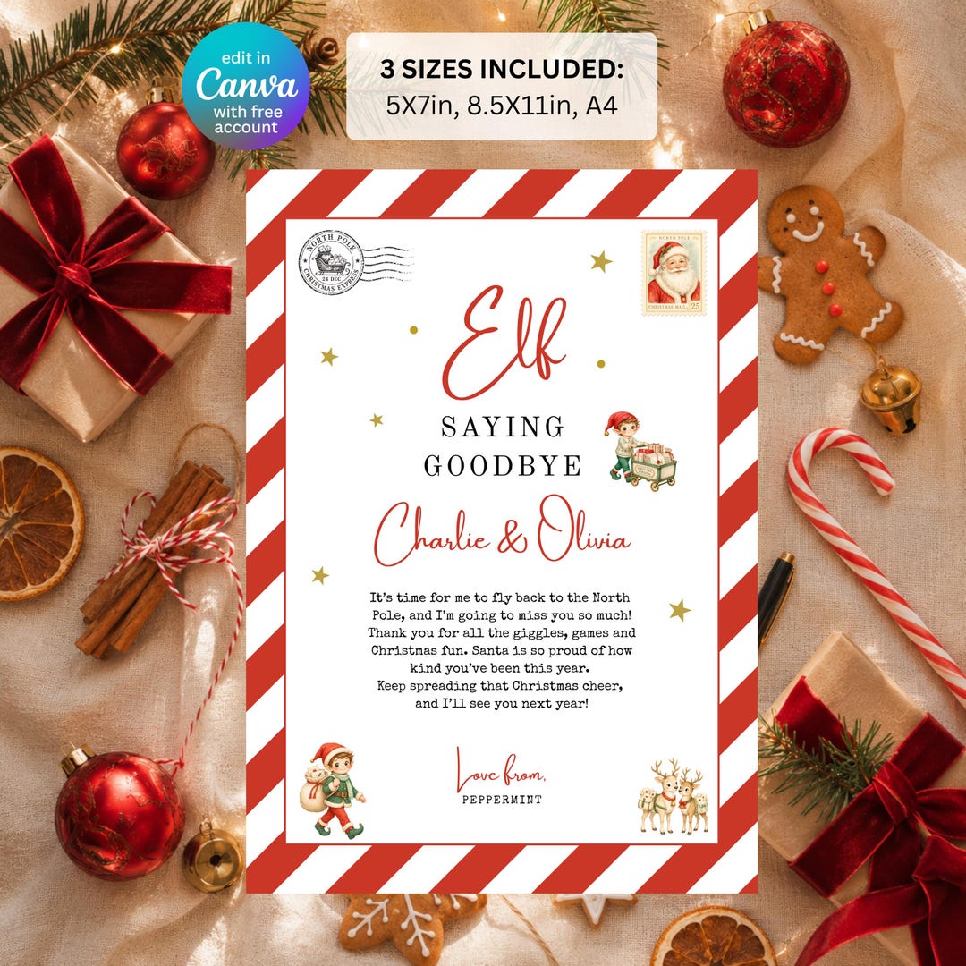 Editable Elf Goodbye Letter, Elf Departure Letter Farewell Note, Last ...