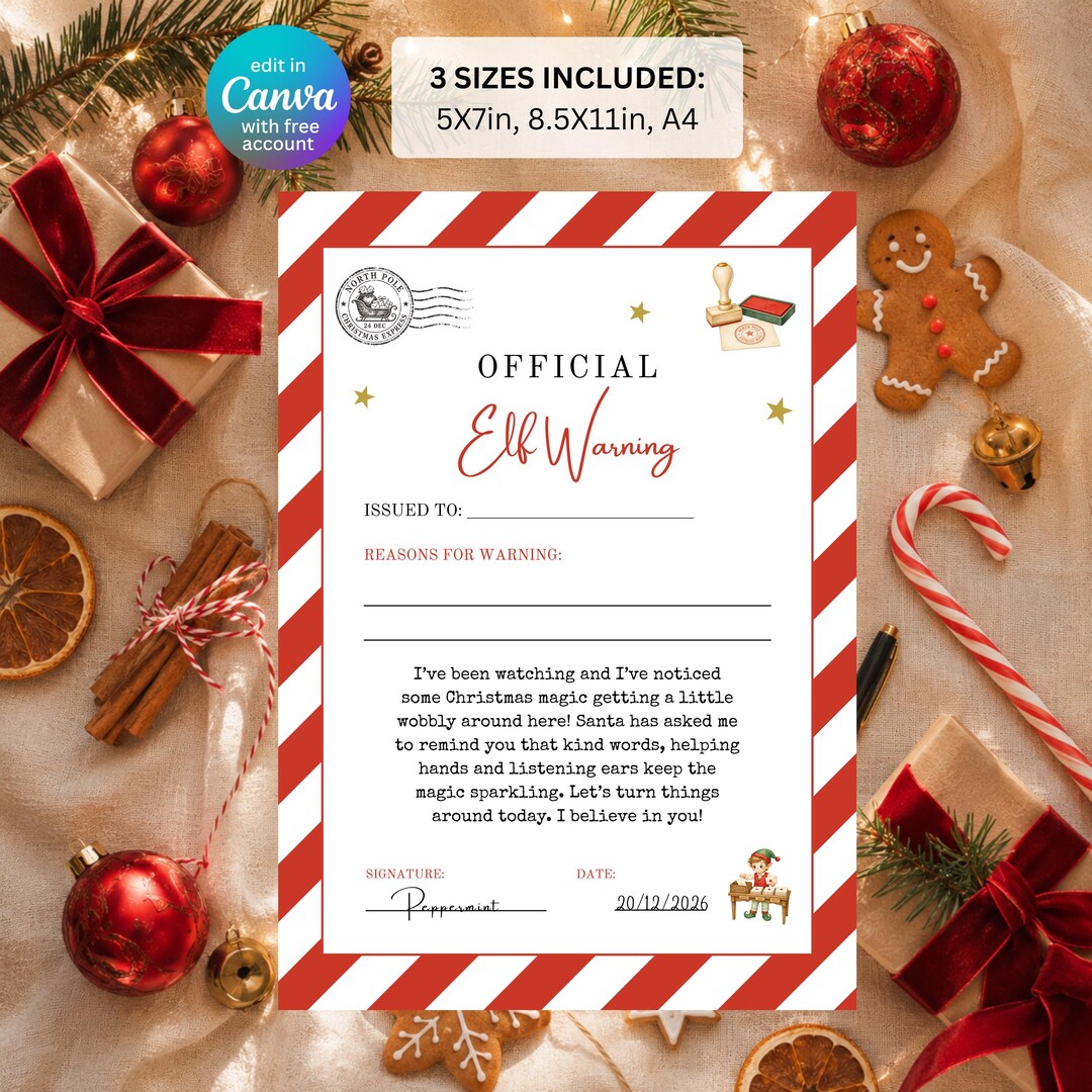 Elf Warning Letter Printable, Official Santa Warning Note, Bad Behavior ...
