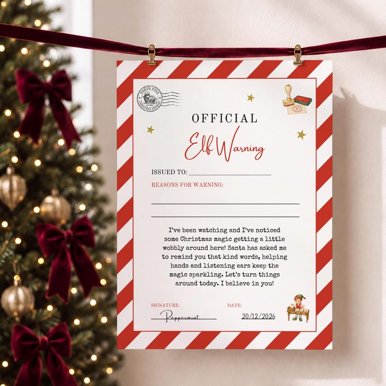 Elf Warning Letter Printable, Official Santa Warning Note, Bad Behavior ...