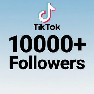 Puede incluir: Imagen con el logo de TikTok y el texto "10000+ Followers" en negrita negra. El fondo es un degradado de azul claro y blanco. La palabra "HOOKNICE" está en la parte inferior.