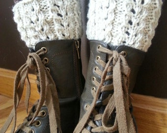 KNTTING PATTERN: Lace knit ribbed boot cuffs/legwarmers, easy first lace project, perfect quick gift