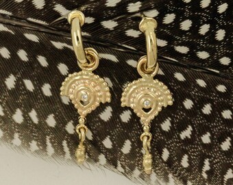 Gold & diamond earrings - 14kt gold earrings - Akasha - Oriental style - dangle earrings - gold jewelry - solid gold - diamond earring