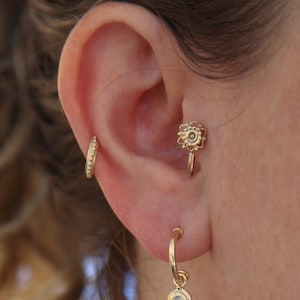 14k Gold Mandala Nose Stud: Tragus Piercing Jewelry