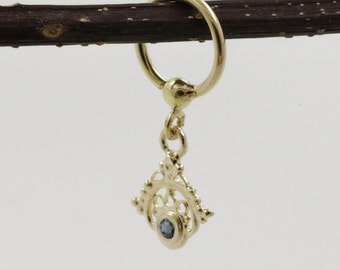 Gold helix - 'Akashan' - helix earring - single helix hoop - piercing jewelry - unique piercing - Blue Sapphire - Dangle helix earring