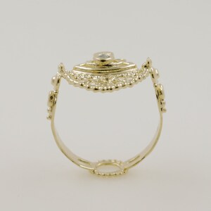 14k Yellow Gold Ring: Ancient Style Grey Diamond Ring