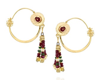 Gold earrings - Suria - 14k gold earring - ancient jewelry - dangle earrings - Ruby earrings - Emerald earrings - Pearl earrings - nath