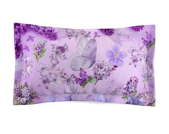 Lavender Butterfly Floral Microfiber Pillow Sham | Purple Lilac Bloom