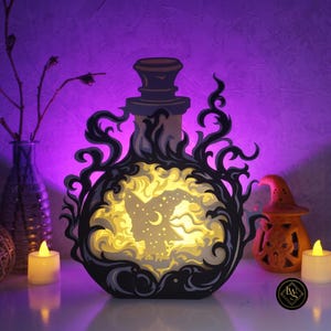 3D Witch Potion Bottle Shadow Box SVG | Halloween Layered Lightbox Laser Cut File | Glowforge Cricut