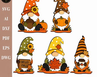 Fall Gnome SVG Bundle, Layered Autumn Gnome Shelf Sitter, Laser Cut Files Glowforge xTool