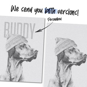 Custom Pet Portrait 'Pooch In a Toque' Dog in Stylish Beanie Engraved Black & Gray Digital Gift image 5