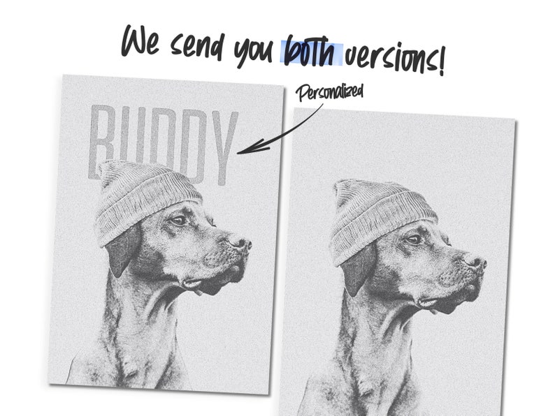 Custom Pet Portrait 'Pooch In a Toque' Dog in Stylish Beanie Engraved Black & Gray Digital Gift image 5