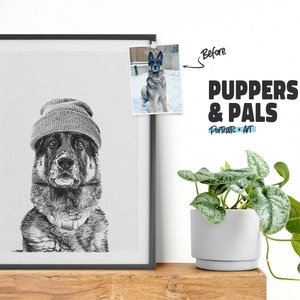 Custom Pet Portrait 'Pooch In a Toque' Dog in Stylish Beanie Engraved Black & Gray Digital Gift image 2