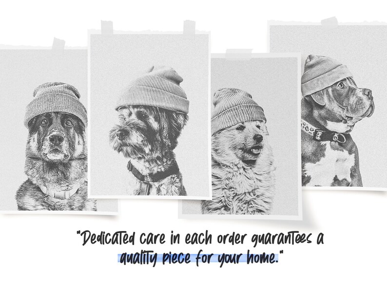 Custom Pet Portrait 'Pooch In a Toque' Dog in Stylish Beanie Engraved Black & Gray Digital Gift image 4