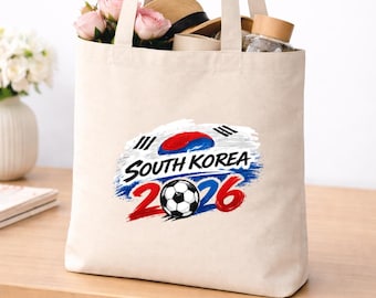 South Korea 2026 Football Tote Bag, Soccer Fan Game Day Cotton Canvas Bag