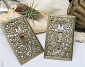 PAIR vintage metal light switch plate metallic brass silver Hollywood Regency 1970 39 s