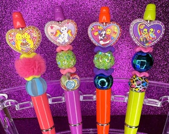 Lisa Frank Inspired Heart Beaded Pen | Unicorn, Cow, Chicks & Alien | Handmade Rainbow Kawaii Planner Pen Gift