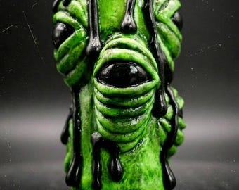 Neon Green Monster Eye Lighter Case, Polymer Clay, Trippy Alien Horror, Creepy Gift