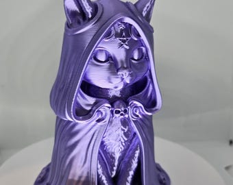 Hooded Mystic Cat Statue | 3D Printed Fantasy Cat Figurine | Gothic Collectible Decor | licensed Seller | Rosa's Welt Designs
