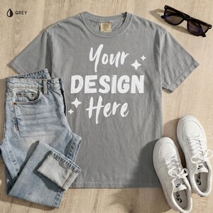 Comfort Colors C1717 Grey Mens Streetwear Flat Lay Tee Mockup, PNG Digital Download