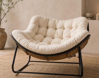 Extra grote fauteuil, pluche gecapitonneerde schommelstoel, knusse leeshoekstoel, rieten accentstoel voor de slaapkamer