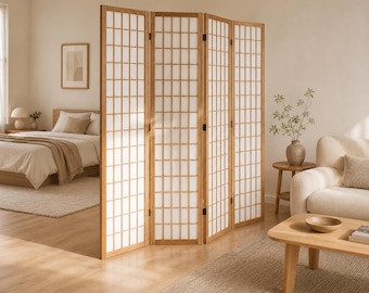 Divisorio giapponese per ambienti, schermo per la privacy Shoji a 4 pannelli, divisorio pieghevole in legno per camera da letto, studio, arredamento per ufficio domestico
