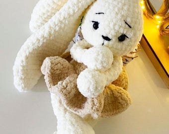 Crochet Bunny Amigurumi Pattern PDF, Plush Rabbit Doll with Dress and Bow, Cute Easter Bunny Stuffed Animal, Baby Shower Gift DIY Download