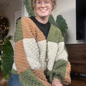 Claudia Cardigan Crochet Pattern PDF, Oversized Granny Square Cardigan, Color Block Crochet Sweater, Boho Patchwork Jacket DIY Download