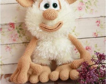 Patrón de ganchillo para amigurumi de Booba Troll en PDF, tutorial para muñeco de peluche divertido, monstruo de pelo largo DIY con hilo de pelo.