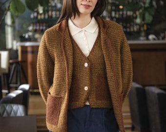 Colorwork Sweater Jacket Knitting Pattern PDF, Scandinavian Knit Cardigan Coat, Two Color Textured Jacket with Pockets and Collar Download